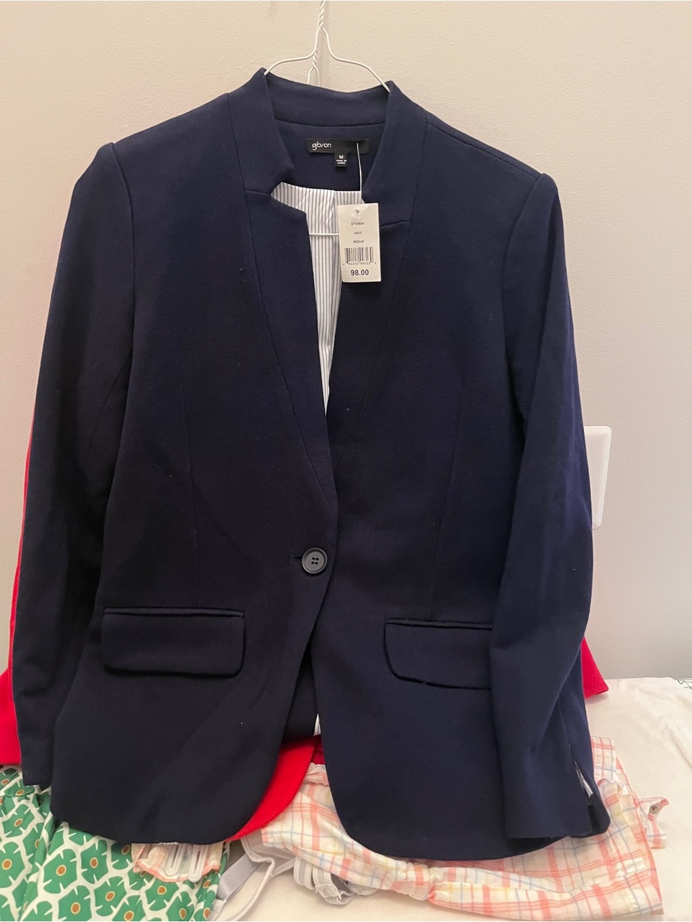 Gibson Navy Single-Button Blazer with Notchless Collar